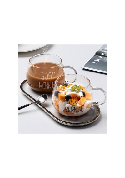 2 Li Good Morning Günaydın 400 Ml Borosilikat Cam Kupa Kahve