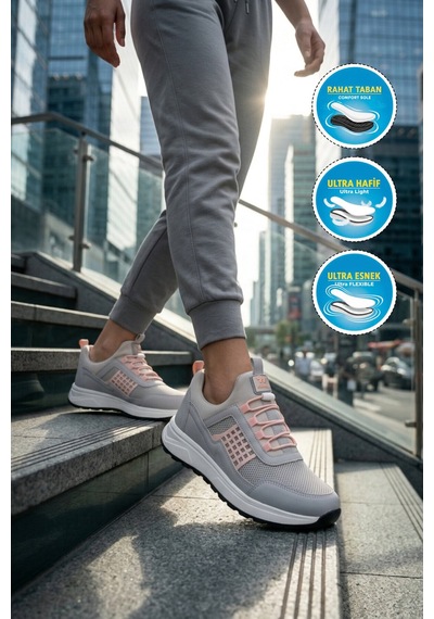 Walkway Buz Pudra Fileli Hafif Esnek Kilit Bağcıklı Unisex Spor Ayakkabı Motano G Buz-pudra