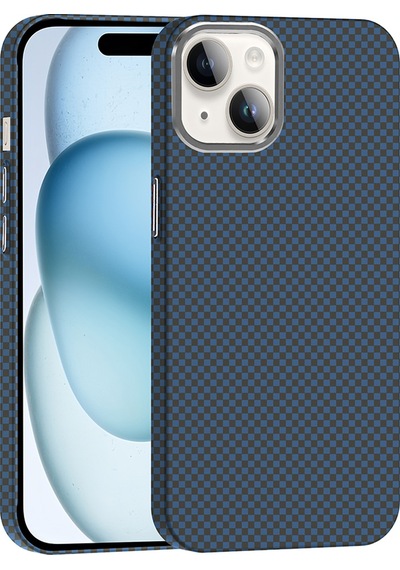 Rba Aksesuar Apple Uyumlu iPhone 13 Kılıf M-safe Şarj Özellikli Karbon Fiber Görünümlü Rba Gros Kapak - Lacivert Lacivert