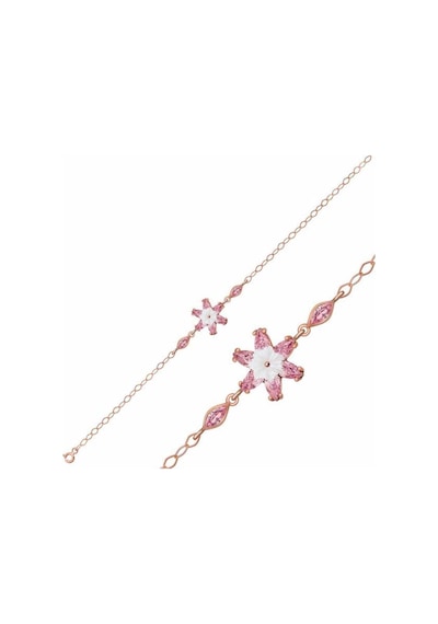 Gümüş Rose Pembe Lotus Çiçeği Bileklik
