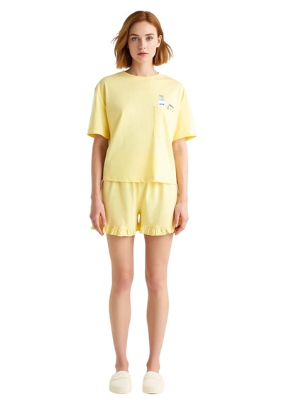 Ersefa Kadın Süt Şişesi Baskılı Şortlu Pijama Takımı Fonksiyonel Dayanık sarı Ersefa Kadın Süt Şişesi Baskılı Şortlu Pijama Takımı Fonksiyonel Dayanık sarı