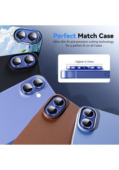 Apple Uyumlu iPhone 16 Plus Raze Metal Kamera Lens Koruyucu Lacivert