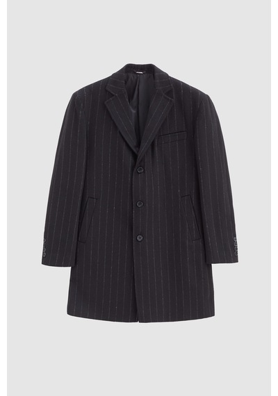 D's Damat Ds Damat Regular Fit Siyah Çizgili Yünlü Palto 1hf083220016m 001