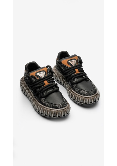 Hammer Jack Desenli Deri Yüksek Taban Erkek Sneaker Siyah