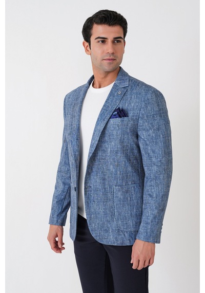 Slim Fit Torba Cepli Kırçıllı Dokuma Esnek Pamuklu İndigo Ceket C 748 Indıgo