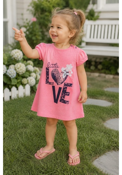 Babyhola Little Love %100 Pamuk Penye Kız Çocuk Yazlık Elbise 229199 Pembe