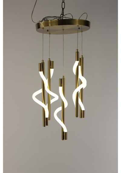 Lüks Spiral Tasarım Modern Burgulu Seri 3 Renk Ledli Şık Salon Avizesi Gold