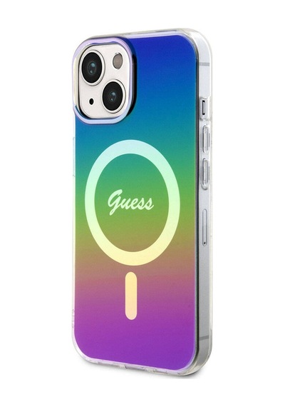 Apple Uyumlu iPhone 15 Plus Kılıf Guess Lisanslı Magsafe Şarj Özellik Yazı Logolu Iridescent