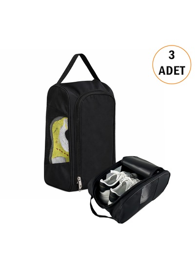 Microcase Çok Amaçlı Fileli Ayakkabı Düzenleyici Seyahat Çantası Hurç 34x23x14 Cm 3 Adet Al5503 Siyah