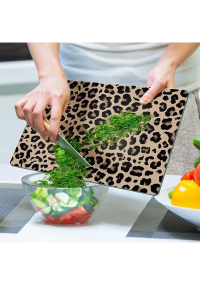 Tr Cam Kesme Tahtası Ve Sunumluk Leopar Desenli 20 X 30 Cm Genel