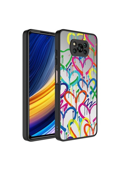 Noktaks - Poco X3 Uyumlu Kılıf Aynalı Desenli Kamera Korumalı Parlak Mirror Kapak - Kalp - T26835