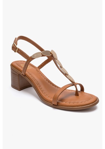 Luvishoes Serona Taba Hakiki Deri Tokalı Kadın Kalın Topuklu Sandalet