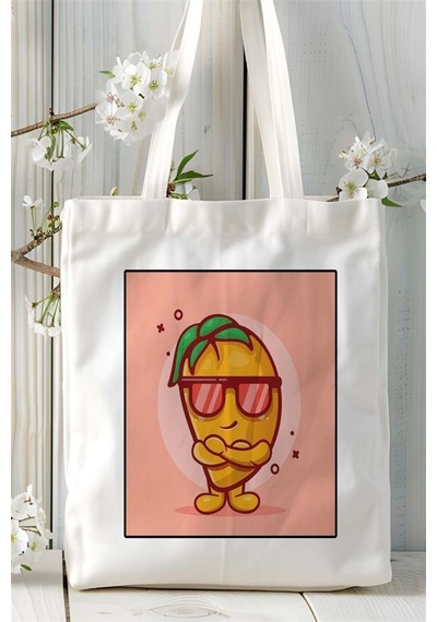 Art Hediye Mango Baskılı Bez Çanta Omuz Çantası Kişiye Özel Desen 3 Çok Renkli