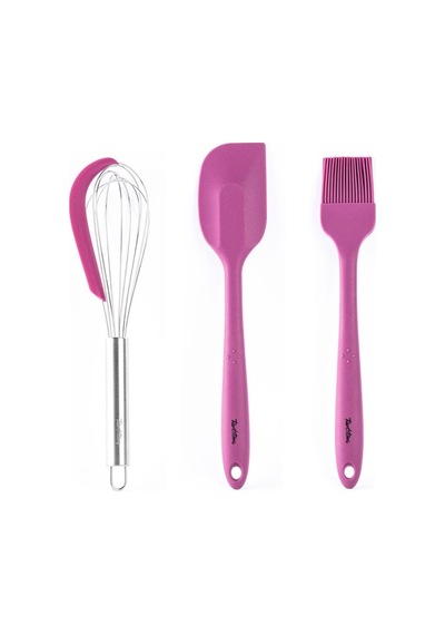 Tantitoni Vişne Renkli 3lü Silikon Spatula,fırça Ve Çırpıcı Seti Vişne