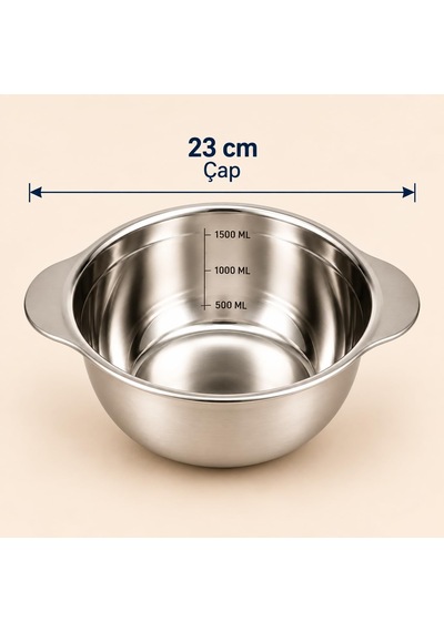 Paslanmaz Çelik 1500 Ml Ölçülü Kap 23 Cm, İç Ölçek Çizgili 1,5 Litre Karıştırma Ve Hazırlık Kabı, Çift Yan Tutamaçlı Mutfak Ölçü Kabı Çok Renkli