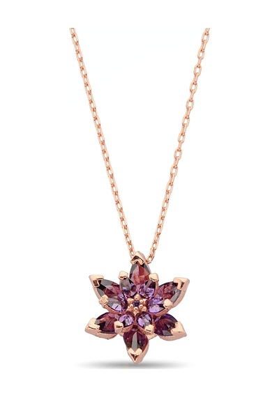 925 Ayar Gümüş Mor Lotus Çiçeği Kolye - N165701 Rose Gold
