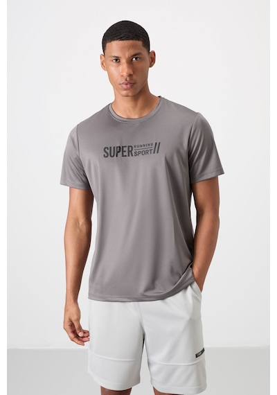 Tommy Life Koyu Gri Polyester Nefes Alan Dokulu İnce Esnek Standart Fit Erkek Performans T-shirt - 88385 Koyu Gri
