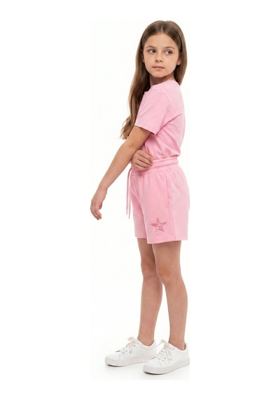 Toontoy Kids Toontoy Kız Çocuk Beli Lastikli Bağlamalı Nakışlı Şort 25051 Pembe