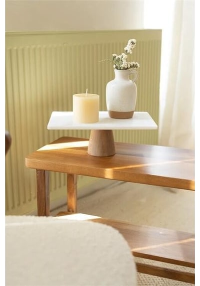 Akayev Mermer Beyaz 30x15 Cm Ahşap Konik Ayaklı Sunumluk Çok Renkli
