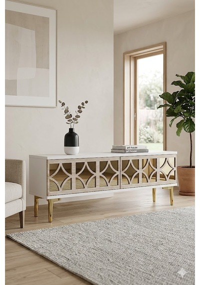Tsa1236btg Öz Tv Sehpası Beyaz-traverten-gold 180cm Tsa1236btg Öz Tv Sehpası Beyaz-traverten-gold 180cm
