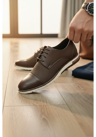 Enoch Erkek Smart Casual Ayakkabı - Tekstüre Detaylı Esnek Hafif Tabanlı Şehir Şıklığı Ve Ofis Ayakkabısı Kahverengi