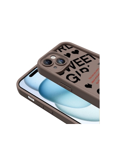 Goocamp Apple iPhone Uyumlu 15 Kılıf Kamera Korumalı Baskılı Arka Yüzey Klas Kapak - Açık Kahve Açık Kahve