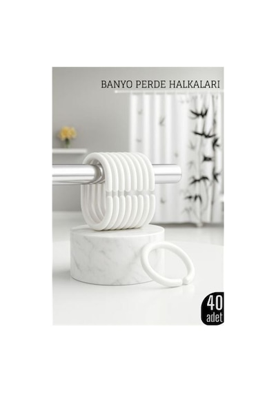 40 Adet Esnek Banyo Duş Perdesi Halkası Beyaz - C Tipi Kolay Montaj Geçme Perde Halkası Seti 719911