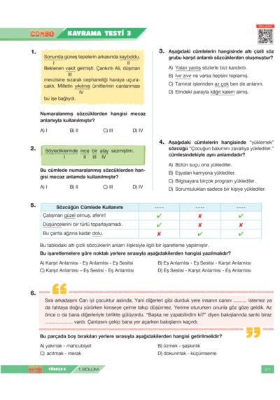 Süper Combo Türkçe 6. Sınıf Soru Bankası