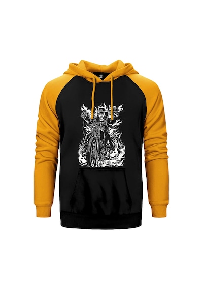 Motörhead Lemmy Kilmister Motorbike Fire Sarı Renk Reglan Kol Kapşonlu Sweatshirt Sarı