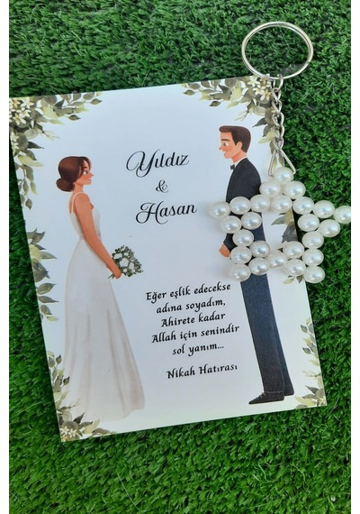 30 Adet Wedding Design İnci Yıldız Anahtarlık - Nikah Hatırası -