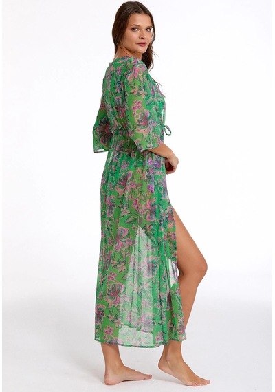 Argento 2106-3014 Kadın Önü Açık Uzun Kaftan Çok Renkli
