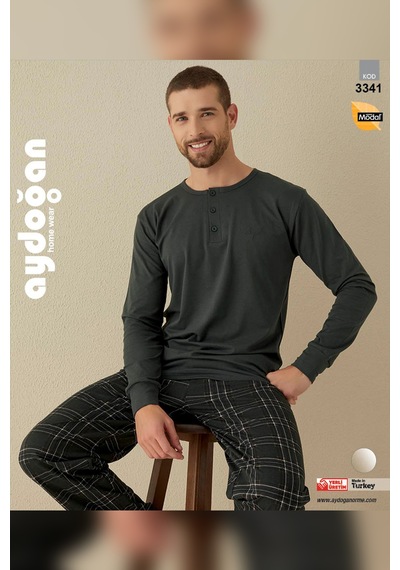 Aydoğan Erkek Civan Patlı Modal Koyu Haki Pijama Takımı 3341 Yeşil