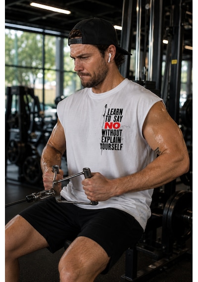 Urbantrendstore Baskılı Premium Sporcu Atleti Gym Tişört %100 Pamuklu Fitness T-shirt beyaz