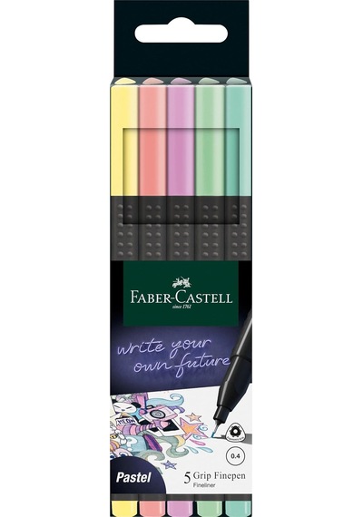 Grip Finepen İnce Keçe Uçlu Kalem Seti, 5'li, Pastel Renkler, 0.4 Mm Uç, Metal Destekli, Ergonomik Üçgen Gövde