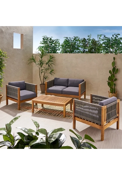 Rhiaconcept Sigrid Dış Mekan Ahşap Bahçe Ve Balkon 2+1+1 Koltuk Takımı Ceviz