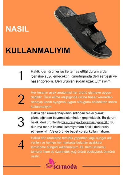 Sermoda Hakiki Deri Erkek Terlik - Çift Cırtlı Ayarlanabilir Masajlı Taban Hakiki Deri Erkek Terlik C Siyah