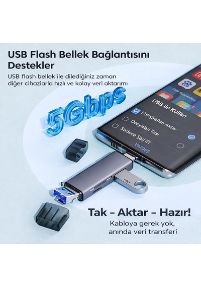 6 Sı 1 Arada Otg Kart Okuyucu Type-c Usb 3.0 Sd / Tf / Usb Çok Fonksiyonlu Adaptör