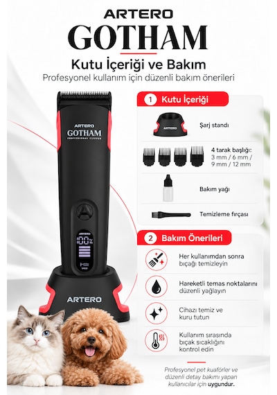 Artero Gotham 2 Devirli Kablosuz Kedi/köpek Trimmer Tıraş Makinesi