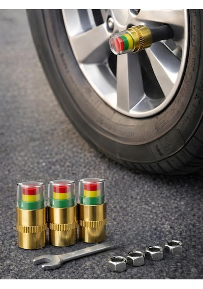 Beylini 4'lü Lastik Basınç Ölçerli Sibop Bisiklet Araba Motosiklet Tekerlek Hava Ölçer 2.4 Bar 35 Psı Set Çok Renkli