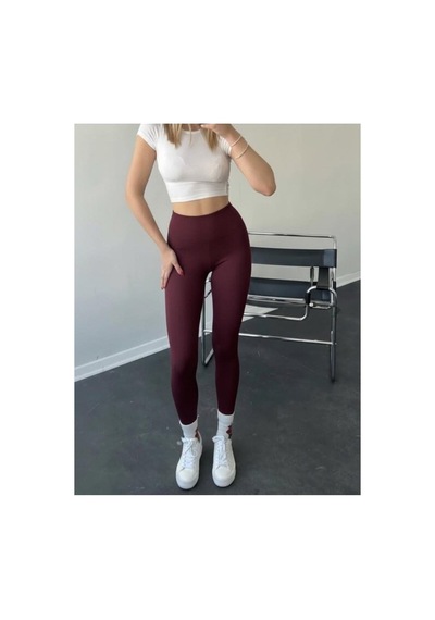 Mercan Kids & Butik Kadın Yüksek Bel Toparlayıcı Tayt Dikişsiz İç Göstermez Spor Taytı Bordo