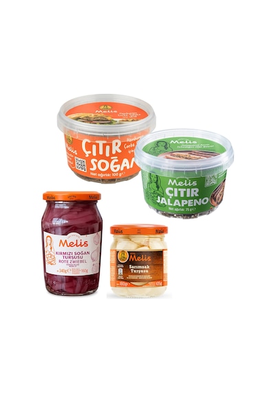 Melis Çıtır Soğan - Çıtır Jalepeno - Kırmızı Soğan Ve Sarımsak Turşusu 4 Lü Karma Paket