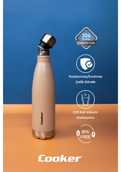 Cooker Hydrokeep 500 Ml Paslanmaz Çelik Şişe Termos Ckr2071 Bej