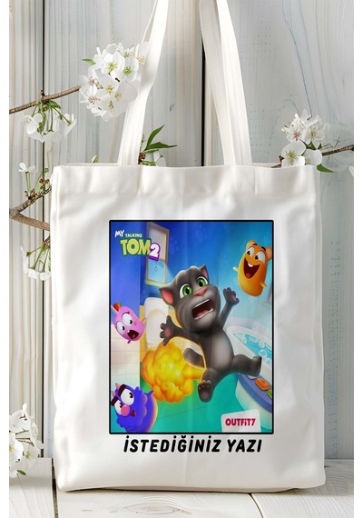Art Hediye My Talking Angela Mobil Oyun Baskılı Bez Çanta Omuz Çantası Çift Tafaflı Baskı Kişiye Özel 9 Çok Renkli