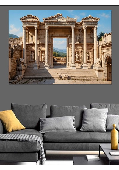 Efes Antik Kent Celsus Kütüphanesi Dekoratif Kanvas - Mdf Ahşap Tablo