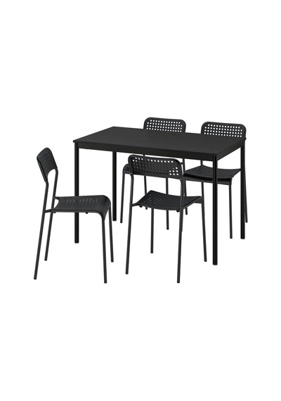 Siyah Yemek Masası Takımı, 4 Sandalyeli, Modern Mutfak Masası Seti Çok Renkli