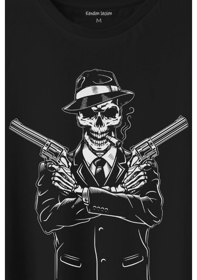 Skeleton Gangster Revolvers Suit Tabanca Baskılı Tişört Unisex T-shirt 001