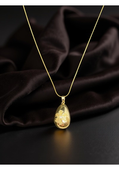 9046015152151 - Zarif Damla Tasarımlı Gold Renk 316l Çelik Kolye - Modern Ve Şık Kar Tanesi Tasarım Gold