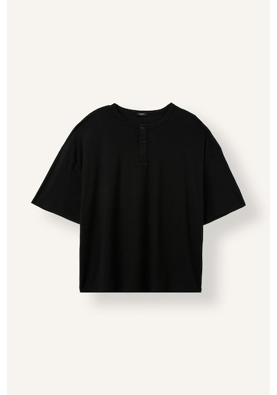 Defacto Henley Yaka Boxy Fit Kısa Kollu Basic Tişört I5914ax26hsbk81 Siyah-bk81