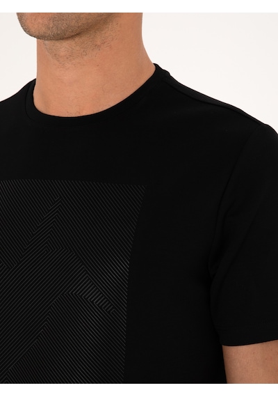 Siyah Regular Fit Baskılı Bisiklet Yaka T-shirt