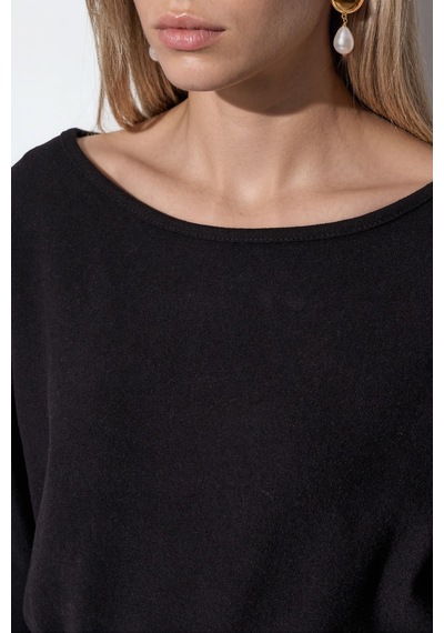 Hiccup Busem Kadın Kısa Bisiklet Yaka Sweatshirt Siyah